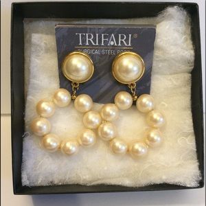 Trifari Vintage Pierced Pearl Earrings